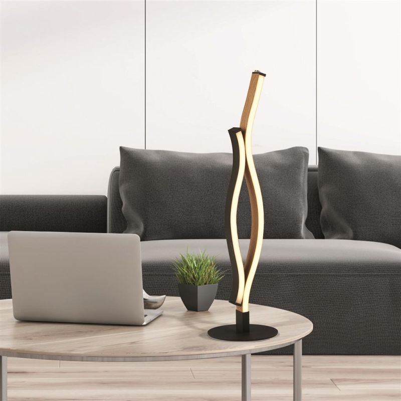 Searchlight-32101-1BK - Bloom - Black LED Table Lamp with Wood Effect