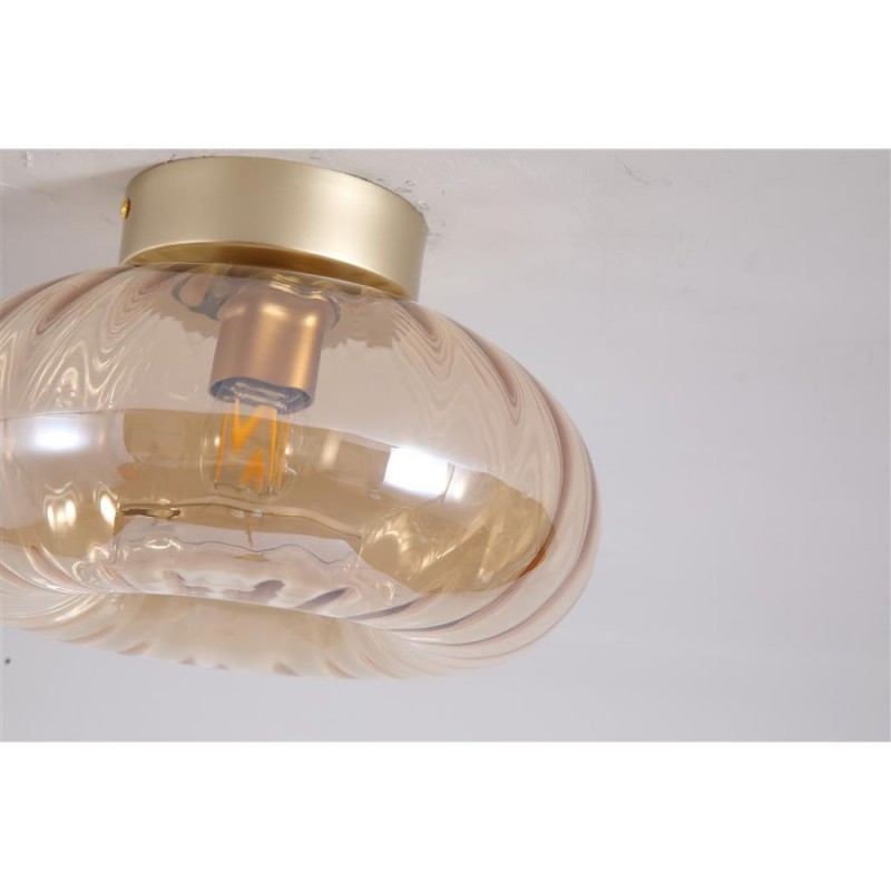 Searchlight-32156-28GO - Celestial - Gold Flush with Amber Glass