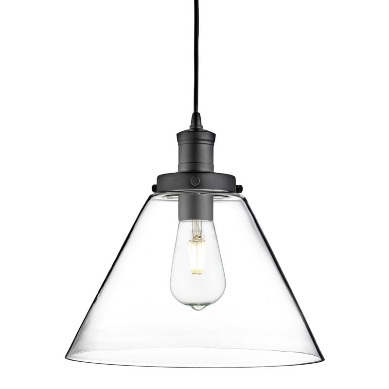 Searchlight-3228BK - Pyramid - Clear Glass with Matt Black Single Pendant