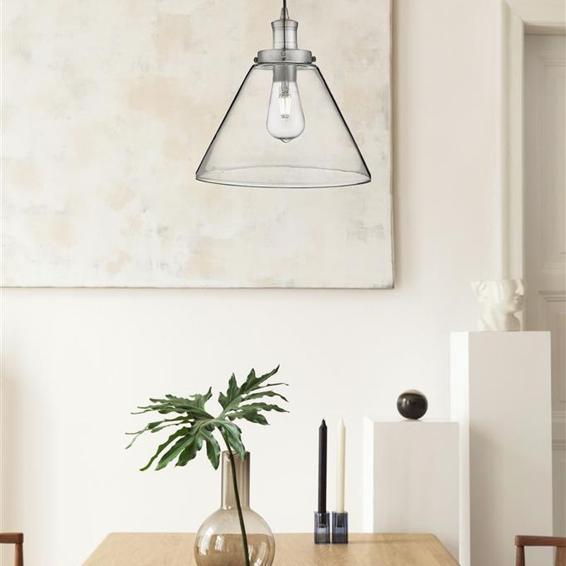 Searchlight-3228SS - Pyramid - Clear Glass with Satin Silver Single Pendant