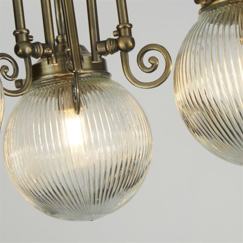 Searchlight-32593-3AB - Belvue - Antique Brass 3 Light Semi Flush with Clear Ribbed Glass
