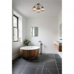 Belvue - Antique Brass 3 Light Semi Flush with Clear Ribbed Glass