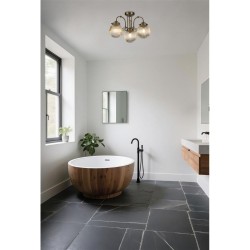 Belvue - Antique Brass 3 Light Semi Flush with Clear Ribbed Glass