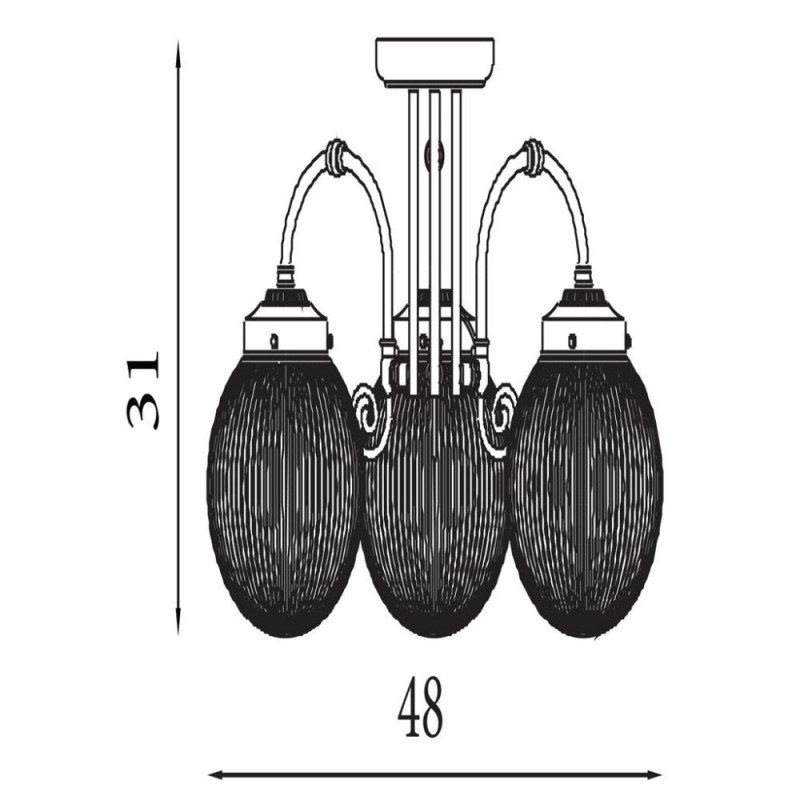 Searchlight-32593-3AB - Belvue - Antique Brass 3 Light Semi Flush with Clear Ribbed Glass