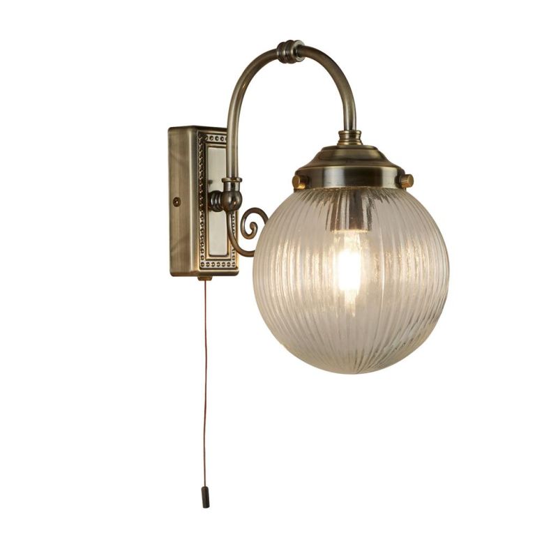 Searchlight-3259AB - Belvue - Bathroom Ribbed Glass & Antique Brass Wall Lamp