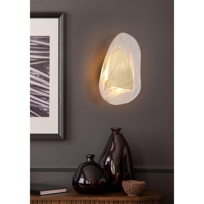 Searchlight-32983PB - Destiny - Brass LED Wall lamp with Cloudy Glass Diffuser