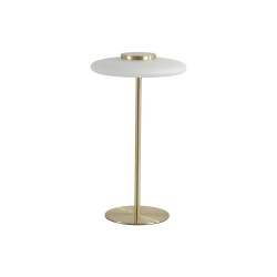 Record - Gold LED Table Lamp with White Glass Shade