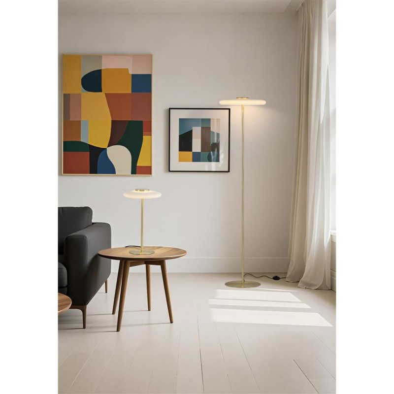 Searchlight-33120PB - Record - Gold LED Table Lamp with White Glass Shade