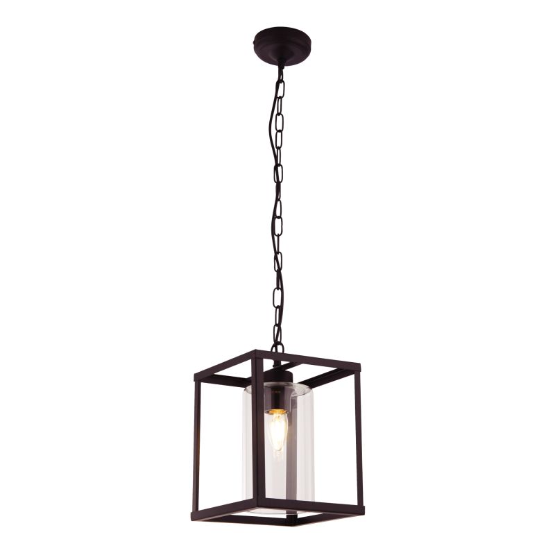 Prism-33409 - Cage - Black with Clear Glass Lantern Pendant