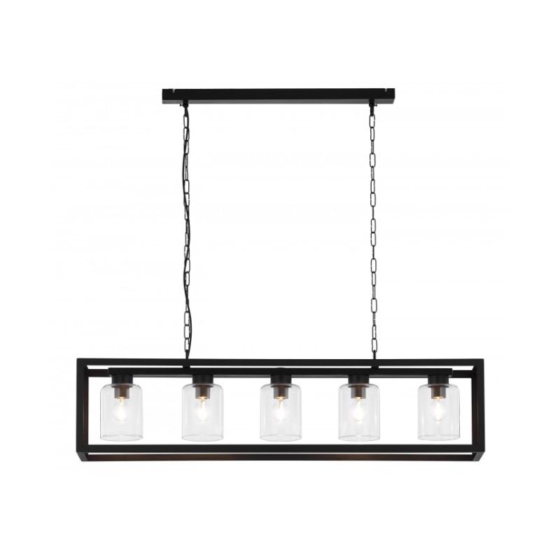 Prism-33413 - Cage - Clear Glass & Black 5 Light over Island Fitting