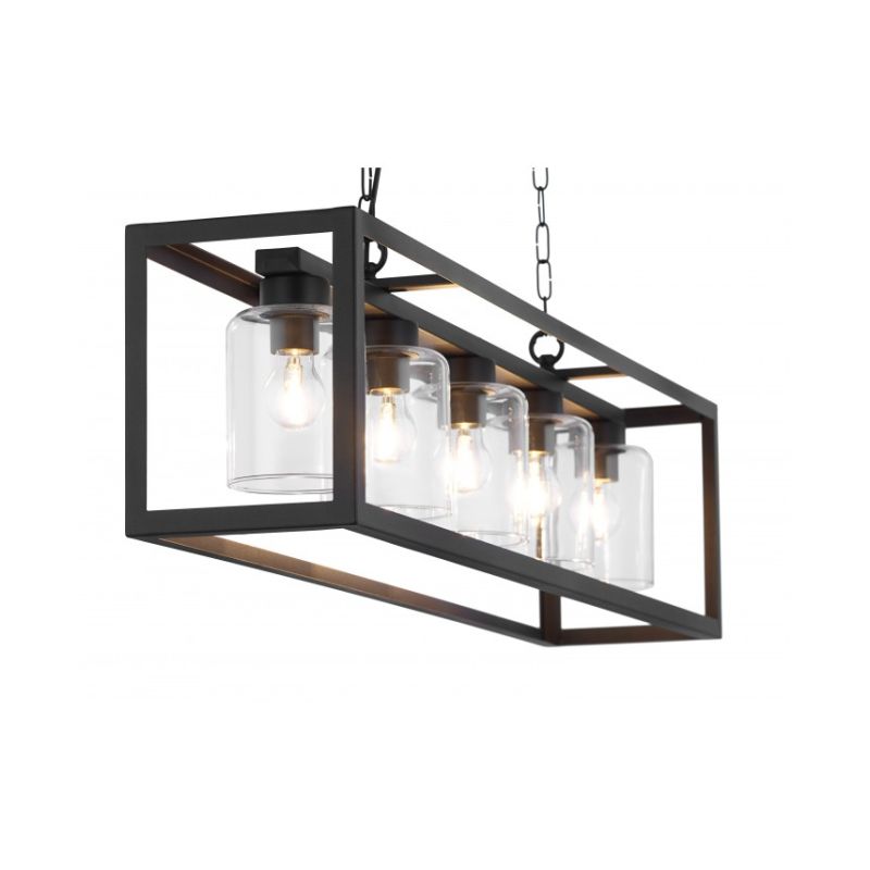 Kitchen Lights - Cage - Clear Glass & Black 5 Light over Island Fitting Prism-33413 - Cage - Clear Glass & Black 5 Light over Island Fitting