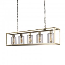 Cage - Antique Brass with 5 Clear Glass over Island Fitting Cage - Antique Brass with 5 Clear Glass over Island Fitting