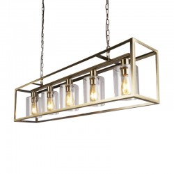 Cage - Antique Brass with 5 Clear Glass over Island Fitting Cage - Antique Brass with 5 Clear Glass over Island Fitting