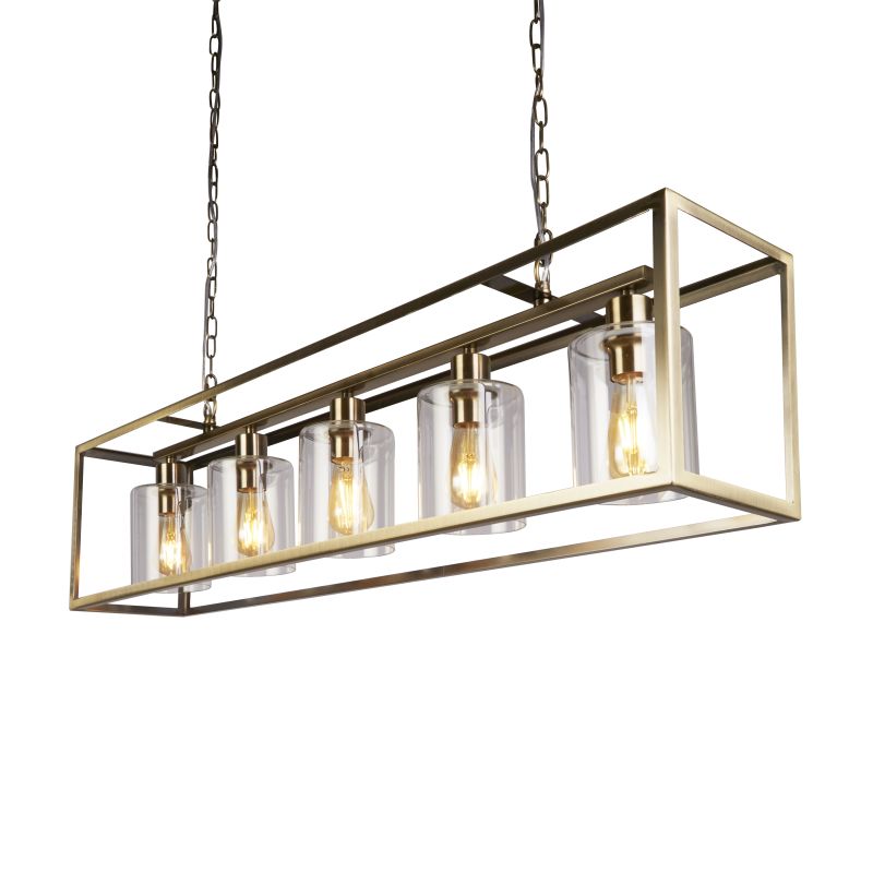 Prism-33418 - Cage - Antique Brass with 5 Clear Glass over Island Fitting