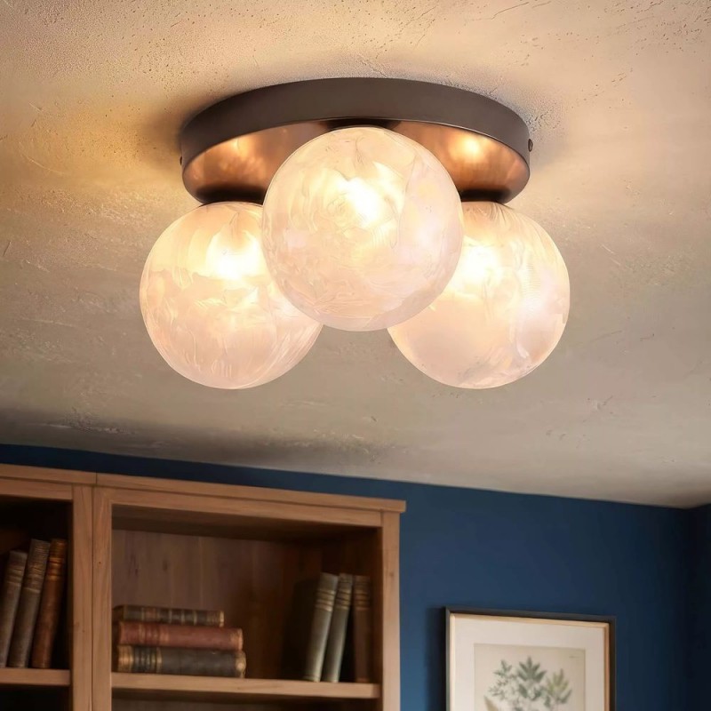 Searchlight-33450-3BZ - Frosty - Bronze 3 Light Semi Flush with Decorative Frosted Glass