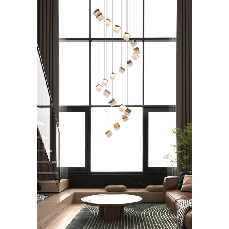 Searchlight-33640-20SB - Cuboid - Satin Brass 20 Light LED Cluster Pendant with Clear Cubes