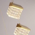 Cuboid - Satin Brass 5 Light LED Cluster Pendant with Clear Cubes