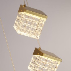 Cuboid - Satin Brass 5 Light LED Cluster Pendant with Clear Cubes