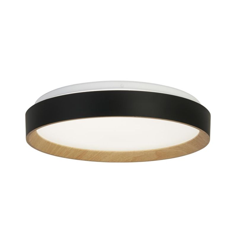 Searchlight-35510-380 - Sorrento - Black & Wood CCT Flush with White Acrylic Diffuser