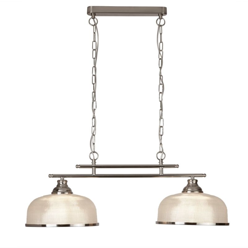 Searchlight-3592-2SS - Bistro II - Textured Clear Glass & Satin Silver 2 Light over Island Fitting