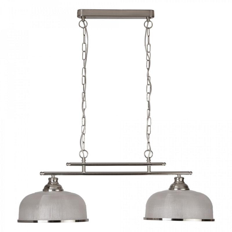 Searchlight-3592-2SS - Bistro II - Textured Clear Glass & Satin Silver 2 Light over Island Fitting