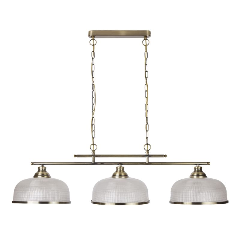 Searchlight-3593-3AB - Bistro II - Textured Clear Glass & Antique Brass 3 Light over Island Fitting