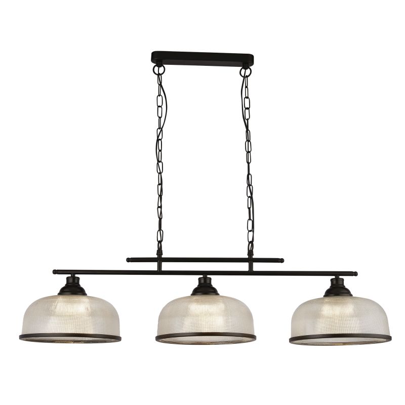 Searchlight-3593-3BK - Highworth - Matt Black 3 Light over Island Fitting with Textured Clear Glasses