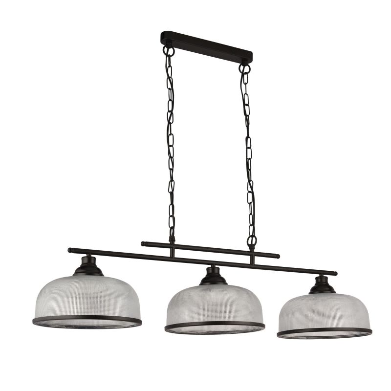 Searchlight-3593-3BK - Highworth - Matt Black 3 Light over Island Fitting with Textured Clear Glasses