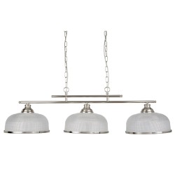 Bistro II - Textured Clear Glass & Satin Silver 3 Light over Island Fitting Bistro II - Textured Clear Glass & Satin Silver 3 Light over Island Fitting