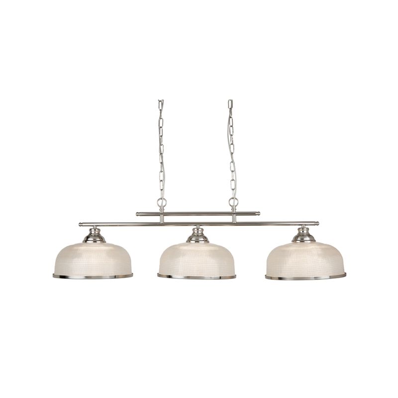 Searchlight-3593-3SS - Bistro II - Textured Clear Glass & Satin Silver 3 Light over Island Fitting
