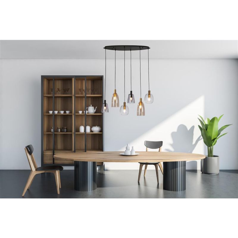 Searchlight-36463-6BK - Divine - Black 6 Light over Island Fitting with Multi-Coloured Glasses