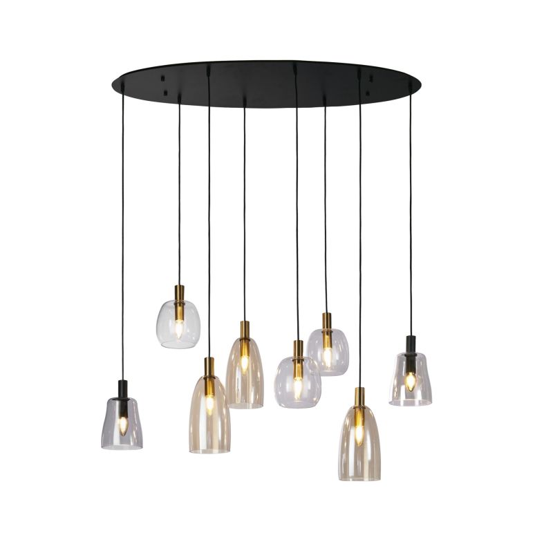 Searchlight-36463-8BK - Divine - Black 8 Light over Island Fitting with Multi-Coloured Glasses