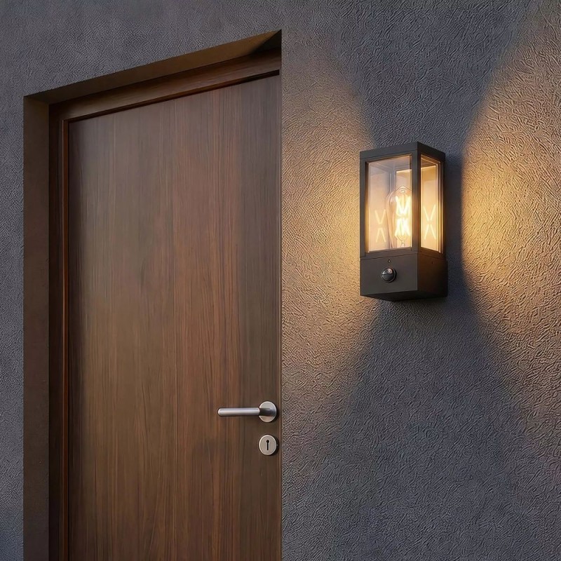 Searchlight-38810BK - Dubai - Black Lantern Wall Lamp with Sensor