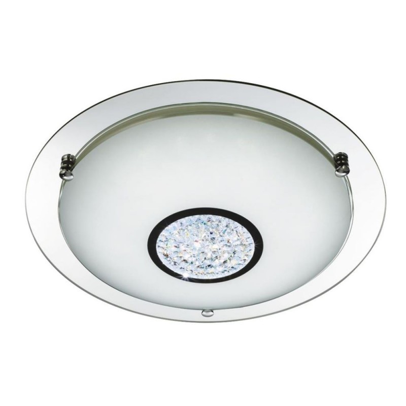 Searchlight-3883-31 - Portland - Mirrored LED Flush with White Glass & Crystal