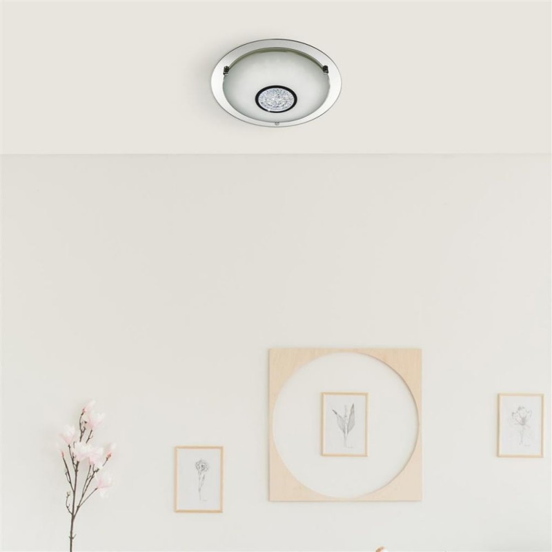 Searchlight-3883-31 - Portland - Mirrored LED Flush with White Glass & Crystal