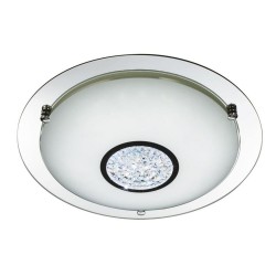 Portland - Mirrored LED Flush with White Glass & Crystal