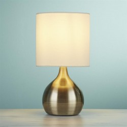Touch - White Shade & Antique Brass Touch Table Lamp Touch - White Shade & Antique Brass Touch Table Lamp