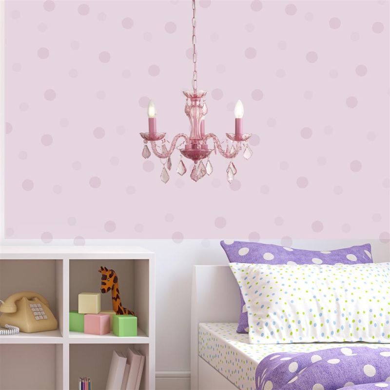 Crystal & Acrylic - Novelty - Pink Acrylic 3 Light Kids Chandelier Searchlight-3943-3PI - Novelty - Pink Acrylic 3 Light Kids Chandelier