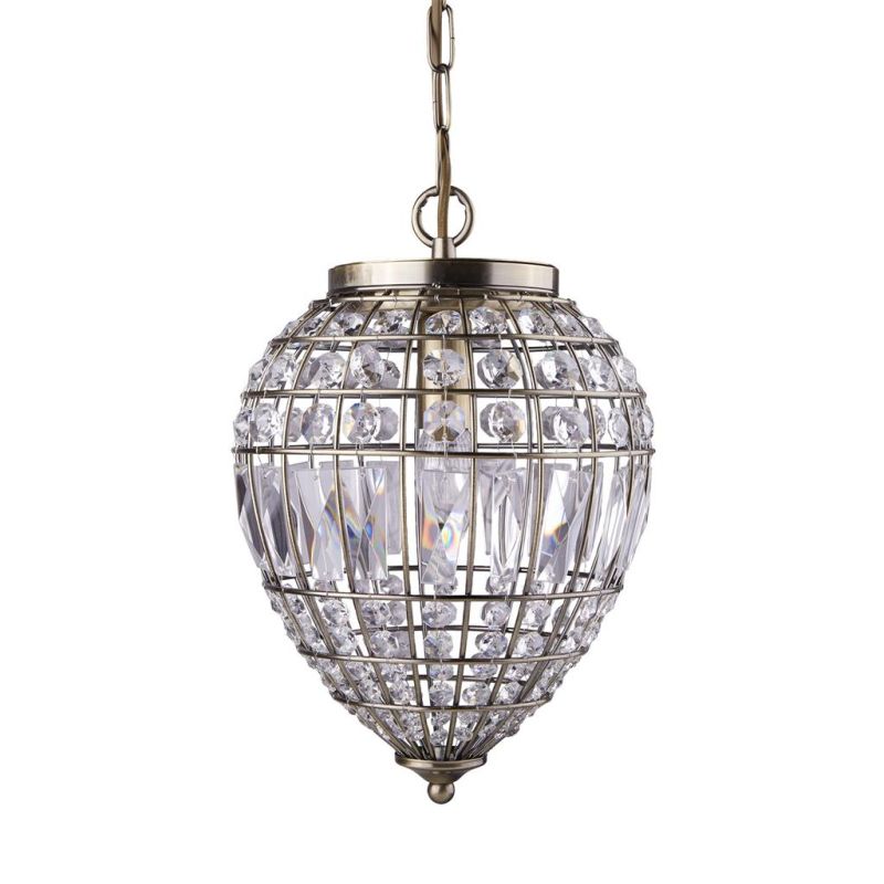 Searchlight-3991AB - Pineapple - Crystal & Antique Brass Pendant