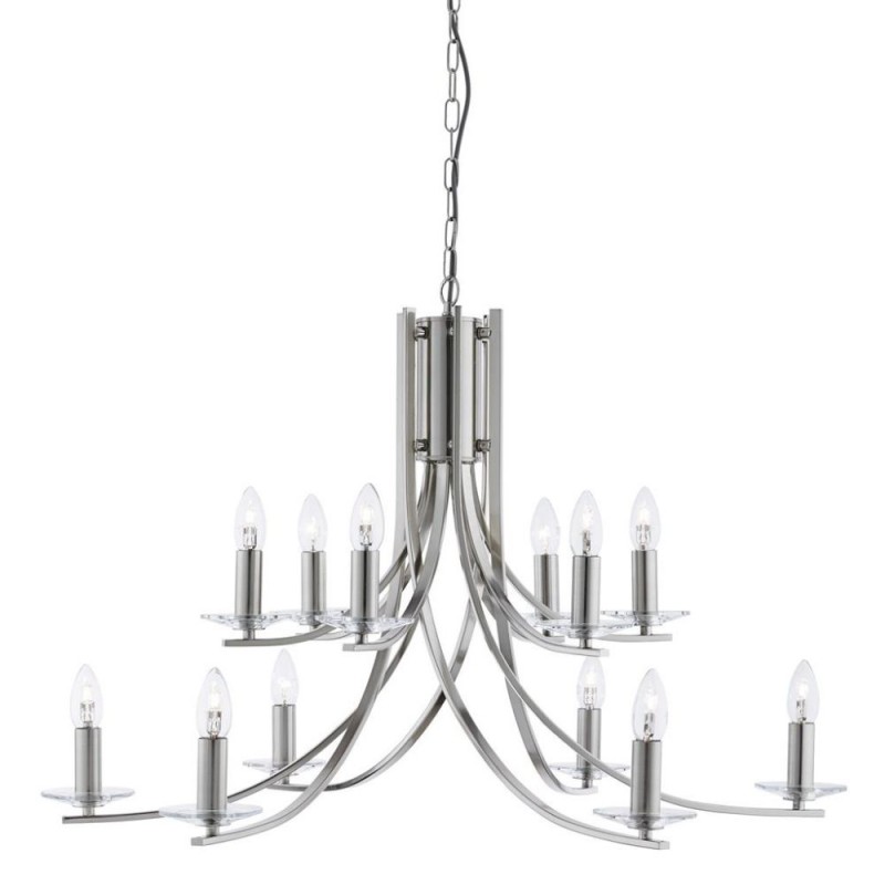 Searchlight-41612-12SS - Ascona - Satin Silver Twist 12 Light Pendant with Crystal Details