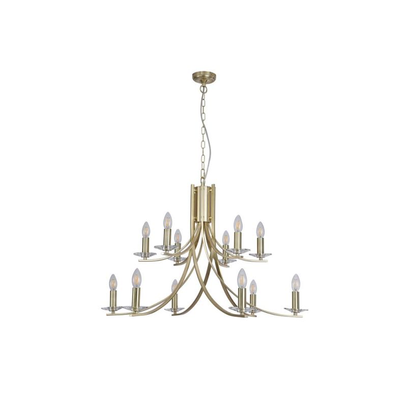 Searchlight-41612-12SB - Ascona - Satin Brass & Crystal Twist 12 Light Pendant
