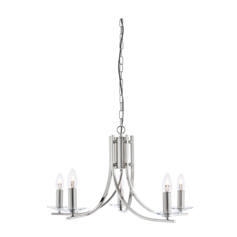 Searchlight-4165-5SS - Ascona - Satin Silver Twist 5 Light Pendant with Crystal Details