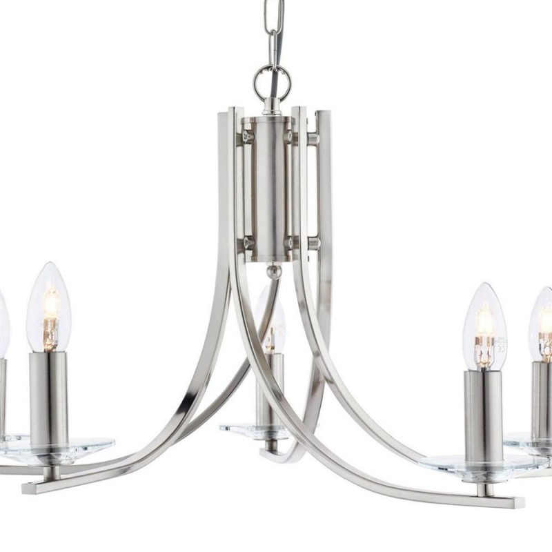 Searchlight-4165-5SS - Ascona - Satin Silver Twist 5 Light Pendant with Crystal Details