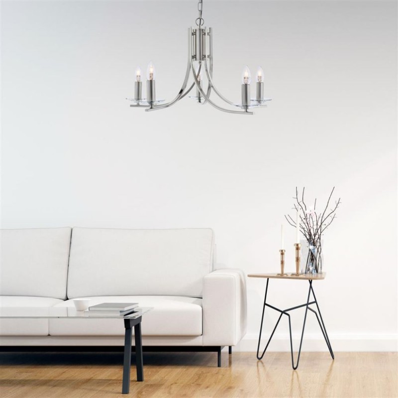 Searchlight-4165-5SS - Ascona - Satin Silver Twist 5 Light Pendant with Crystal Details