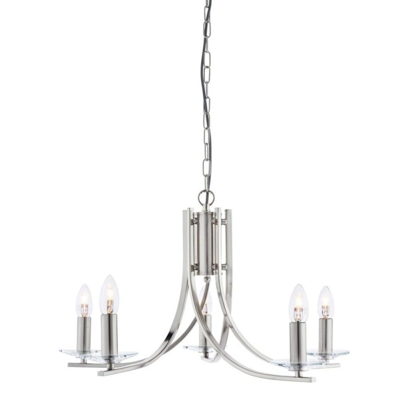 Searchlight-4165-5SS - Ascona - Satin Silver Twist 5 Light Pendant with Crystal Details