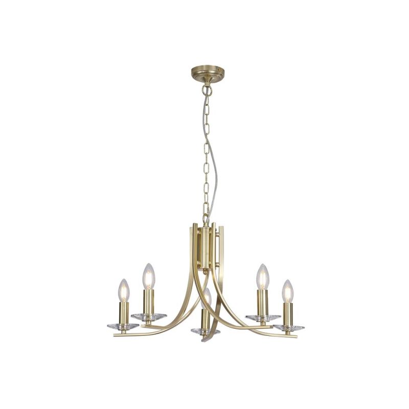 Searchlight-4165-5SB - Ascona - Satin Brass & Crystal Twist 5 Light Pendant