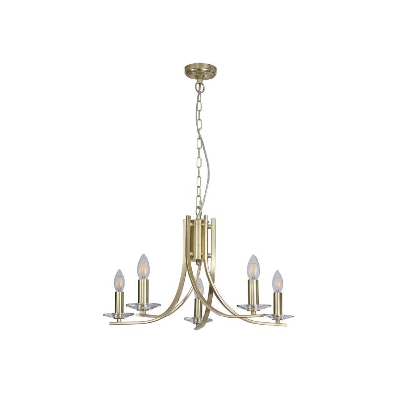 Searchlight-4165-5SB - Ascona - Satin Brass & Crystal Twist 5 Light Pendant