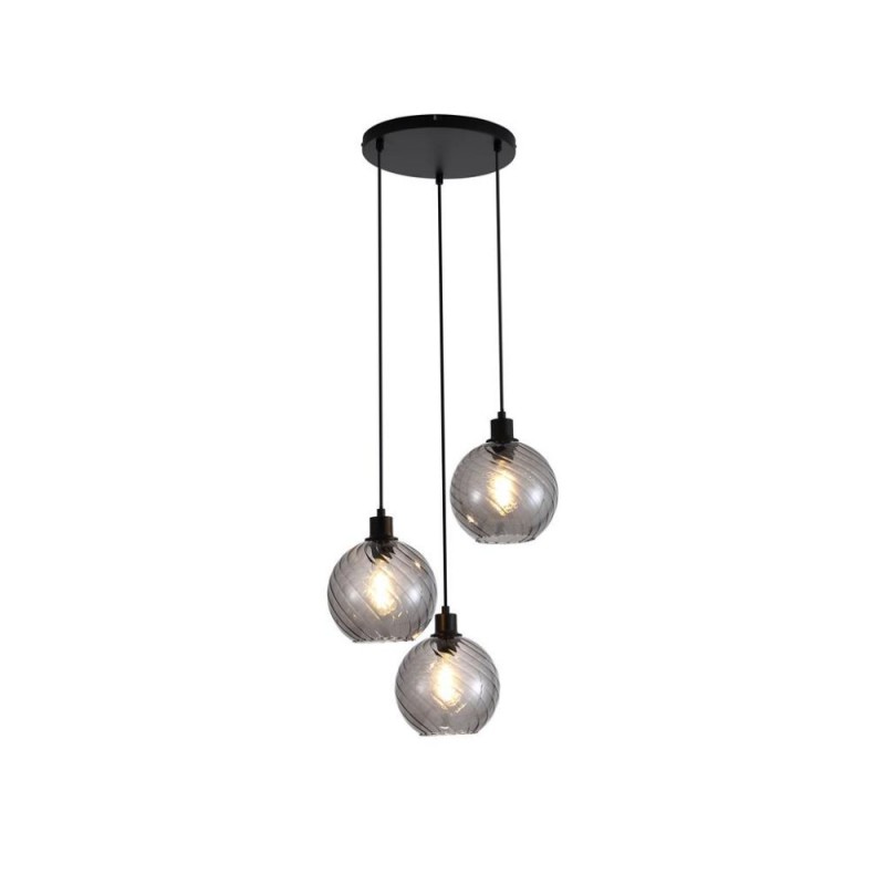 Searchlight-44520-3SM - Radiance - Matt Black 3 Light Cluster Pendant with Smoked Swirled Glass