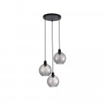 Radiance - Matt Black 3 Light Cluster Pendant with Smoked Swirled Glass