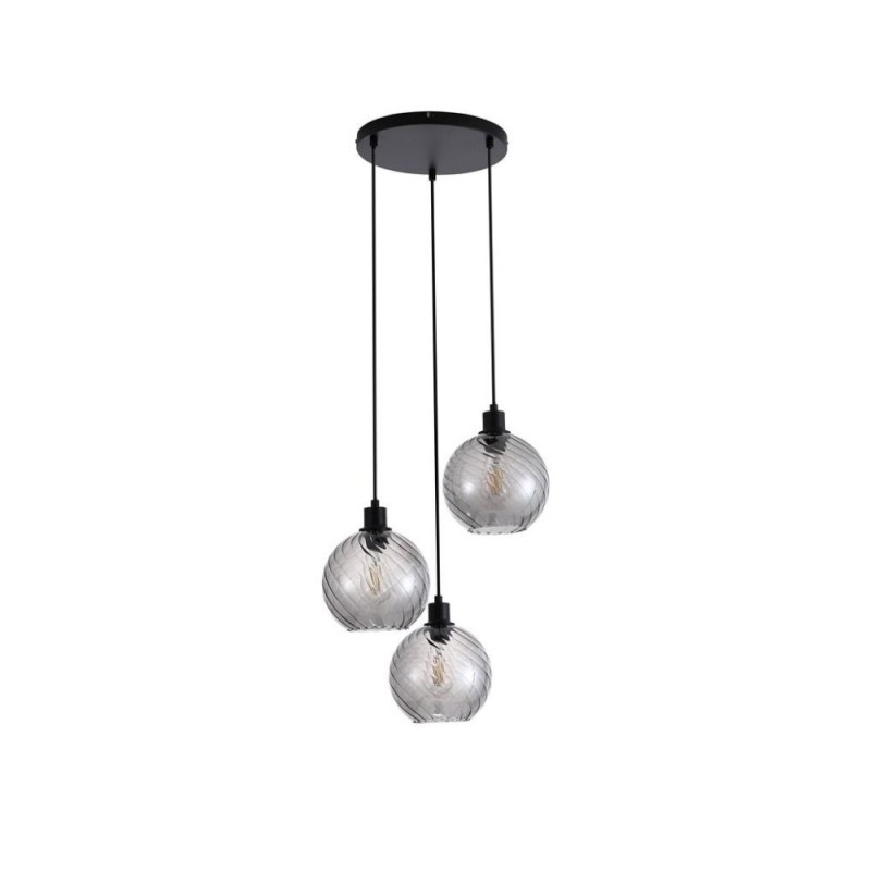Searchlight-44520-3SM - Radiance - Matt Black 3 Light Cluster Pendant with Smoked Swirled Glass